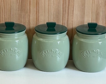 Set Of Tea Coffee Sugar Canisters in Soft mid-green with just a touch of a blue-grey undertone