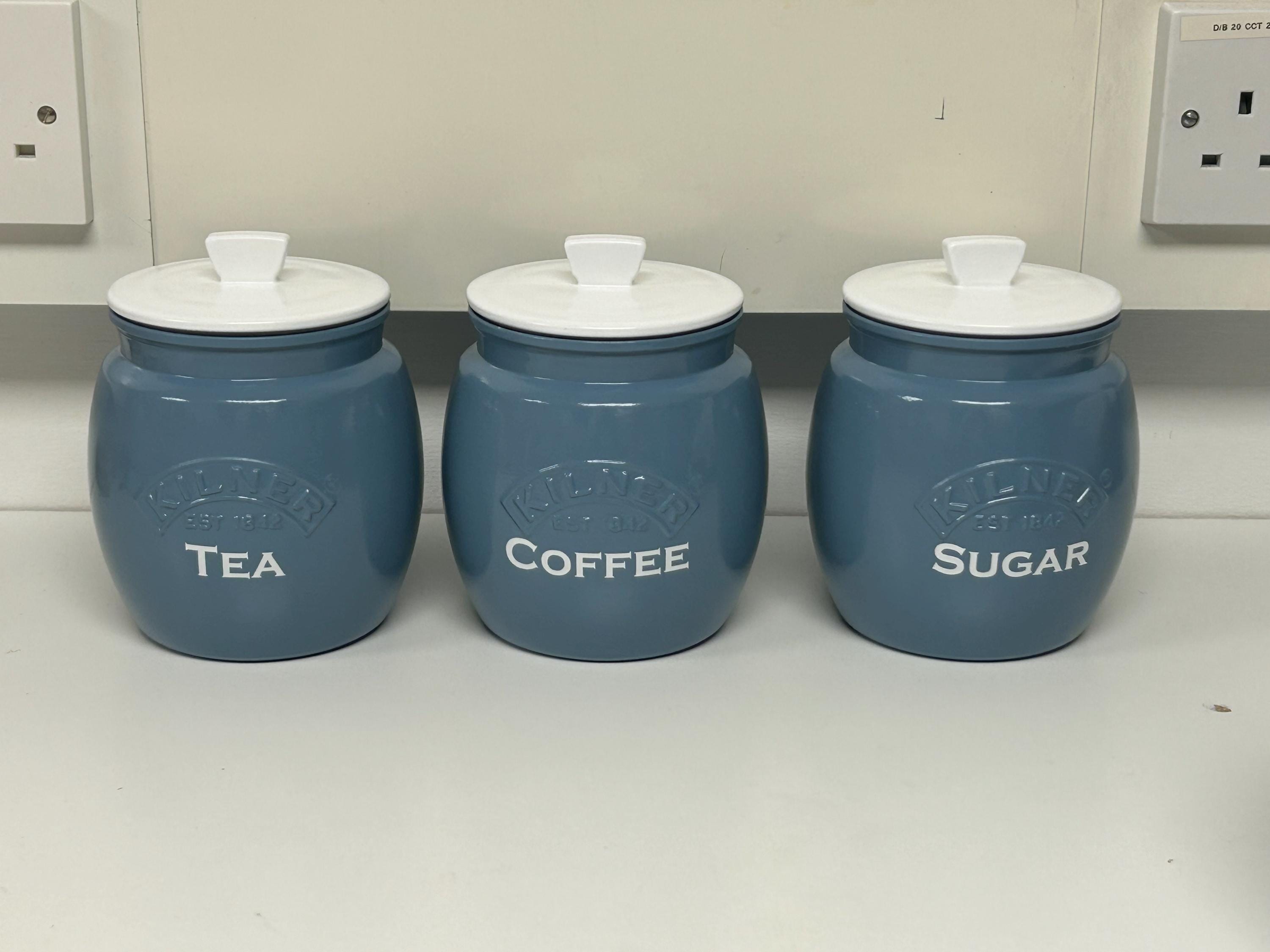 Bread Bin Navy Beige Tea Coffee Sugar Canisters Sea Blue Kitchen - Main Image