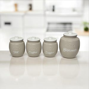 Beige Tea Coffee Sugar Canister and Biscuit Set - Kitchen Storage Sets Pantry Kitchen Containers