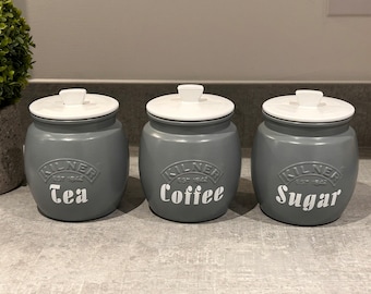 Grey Tea Coffee Sugar Canisters Kitchen Storage Containers