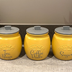 Yellow Tea Coffee Sugar Canister Kitchen Storage Containers Pantry Cupboard Jars