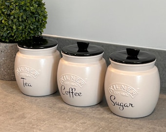 Creamy Taupe Beige Tea Coffee Sugar Canisters sets Kitchen Storage Containers jars Pantry Cupboard