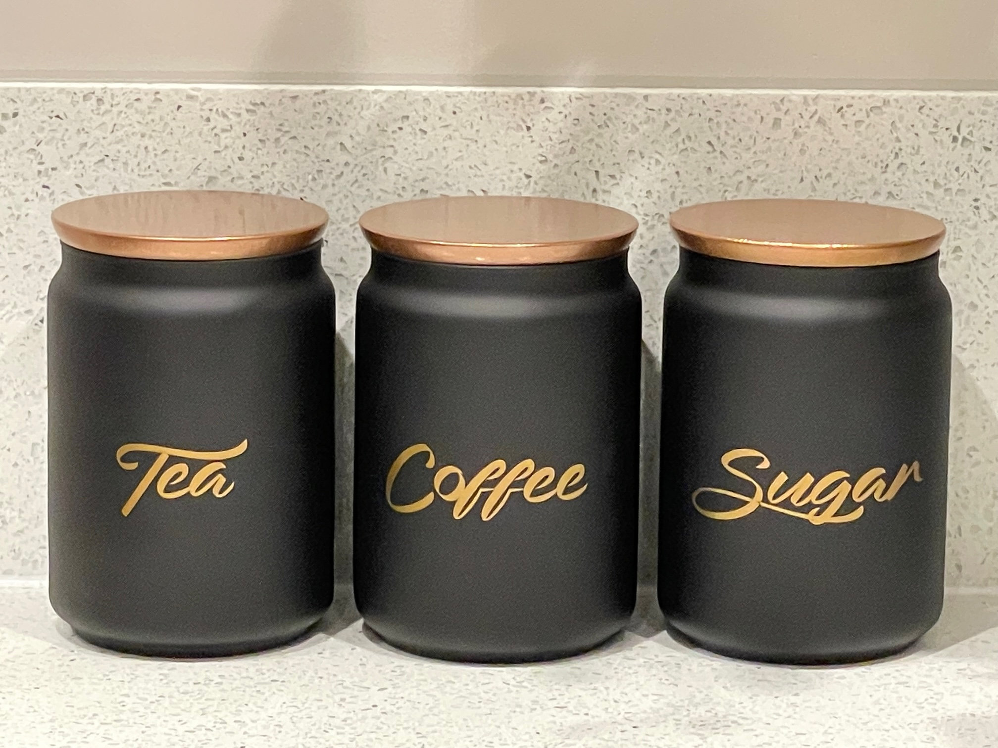 Set of Black Tea Coffee Sugar Canister Sets Copper Lids and Etsy