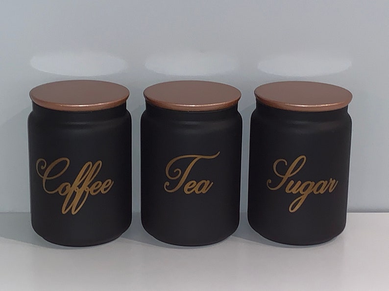 Black Tea Coffee Sugar Canisters Sets Kitchen Storage Etsy