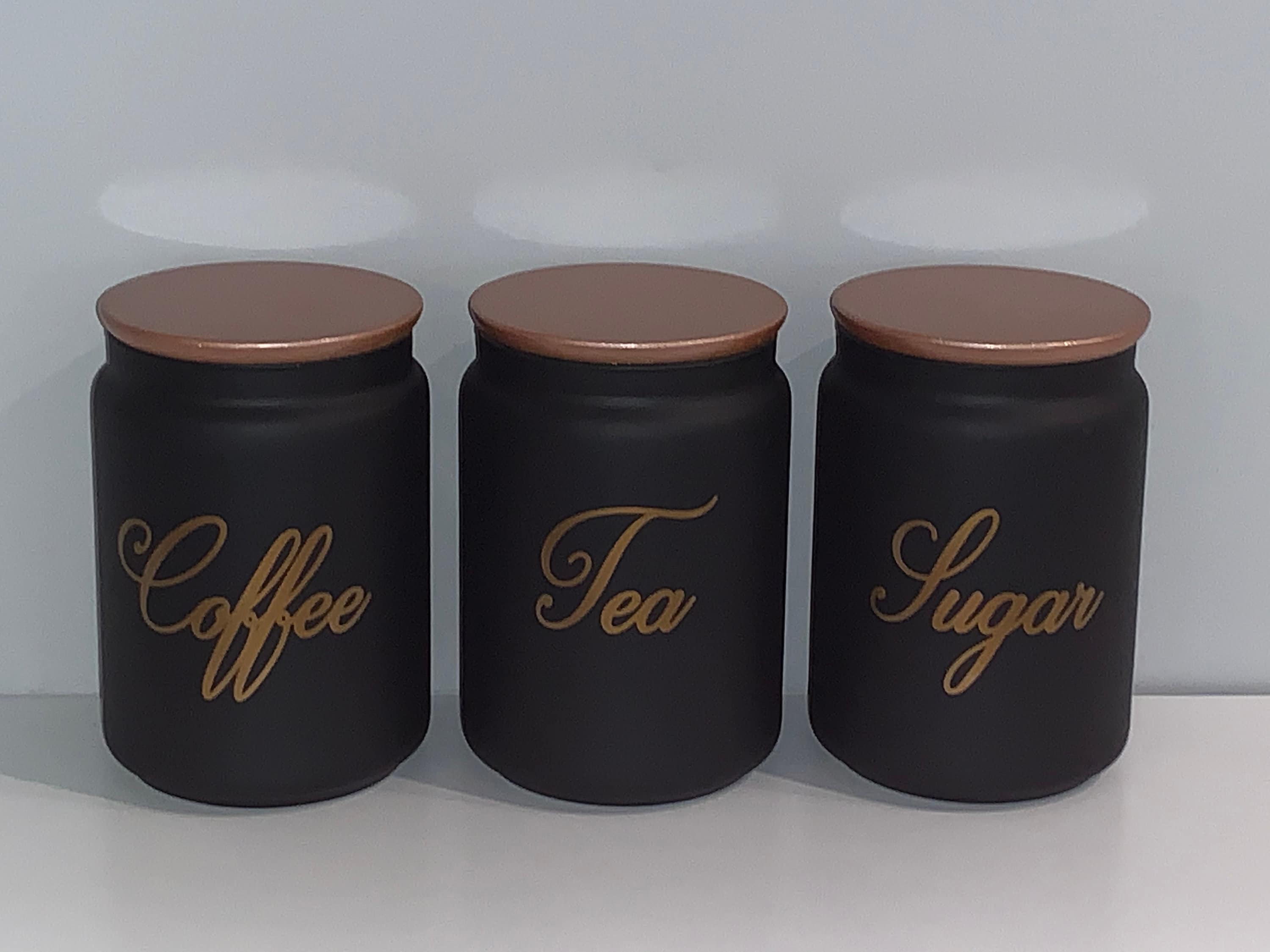Black Tea Coffee Sugar Kitchen Storage Canister Sets Shown Etsy New