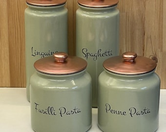 Pasta Food Storage Jar Sage Green, Personalised Glass Jars, Kitchen Canisters, Coffee Tea Sugar, Unique Gifts, New Home Gift