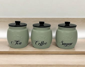 Tea coffee sugar Canisters Set, Personalised Sage Green Kitchen Decor, Storage Jars, Unique Gifts, Gift for Her, Housewarming Gifts