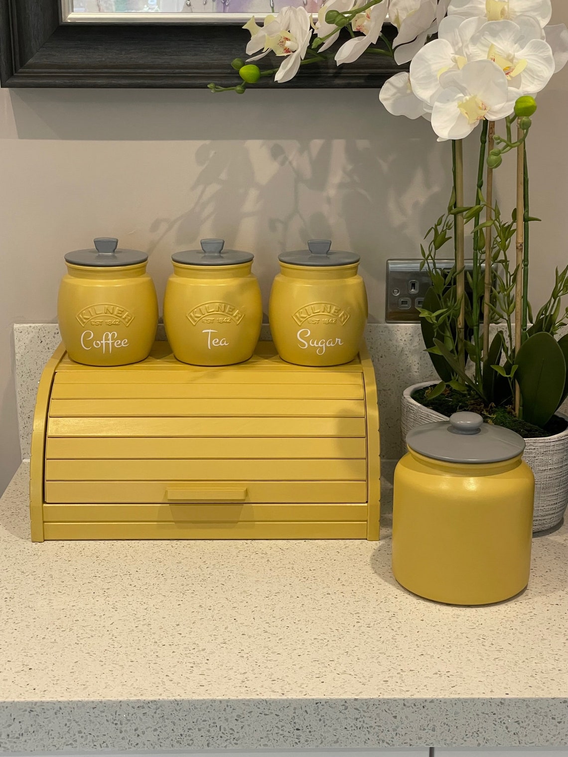 Yellow Tea Coffee Sugar Canisters Biscuit Barrel / Cookie Jar Etsy UK