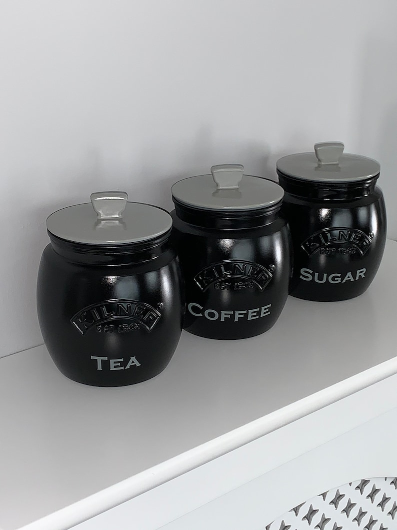Black Tea Coffee Sugar Canister Set Kitchen Storage Kilner Etsy