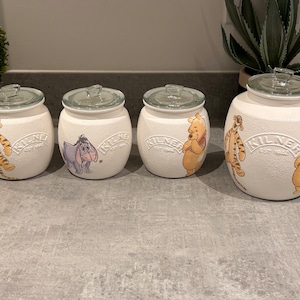 Winnie the Pooh Kitchen Canisters: Hand Painted Glass Jars, Set of 4 or 3 set Available