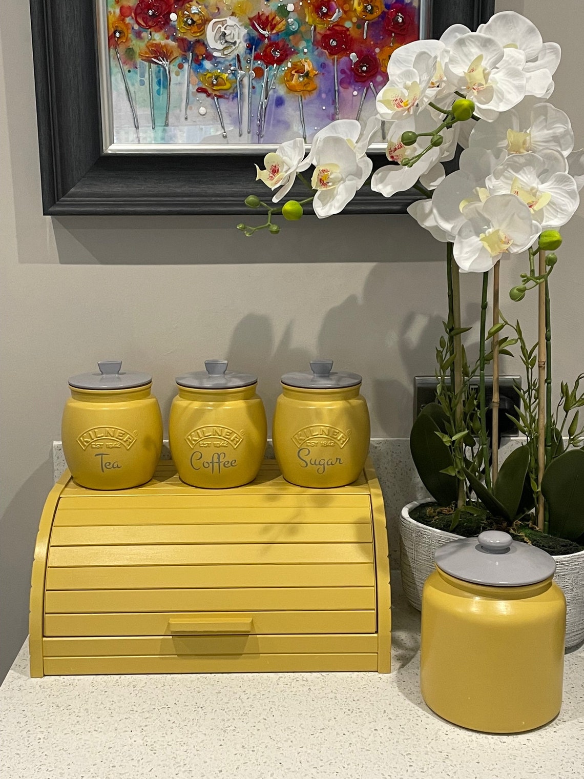 Yellow Tea Coffee Sugar Canisters Biscuit Barrel / Cookie Jar Etsy UK