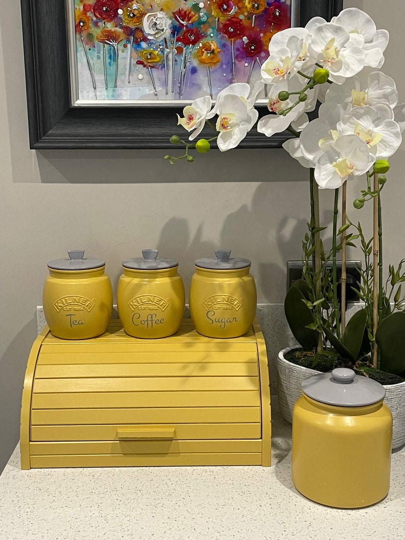 Yellow Tea Coffee Sugar Canisters Biscuit Barrel / Cookie Jar Etsy UK