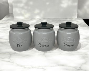 Light Grey Kitchen Canister Set: Tea, Coffee, Sugar, Kitchen Containers