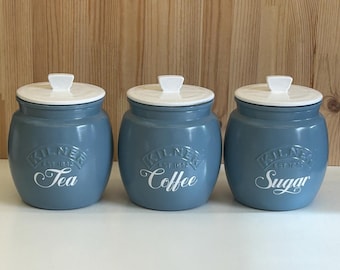 Tea Coffee Sugar Canisters Sea Blue, Personalised Kitchen Decor Jar Set, Unique New Home Gifts,  Her, Gift For Mum