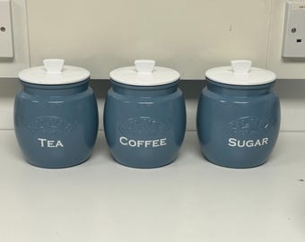 Blue Tea Coffee Sugar Canisters sets kitchen storage containers jars