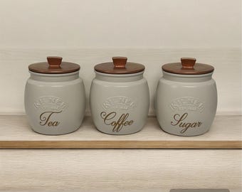 Creamy Taupe Kitchen Canister Set: Tea, Coffee, Sugar Jars & Bread Bin Various Options Available Storage Containers