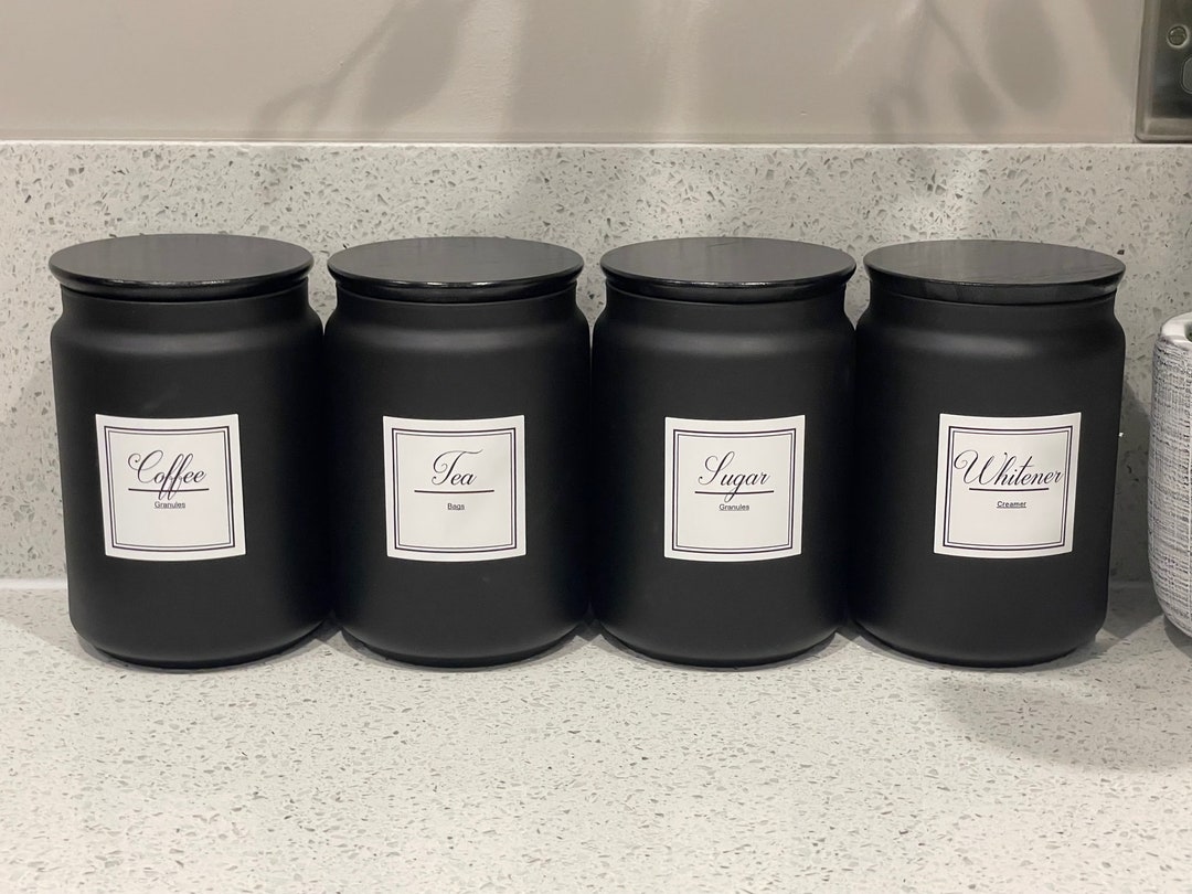 Black Tea Coffee Sugar Canisters Set Kitchen Storage Jars Etsy UK