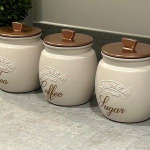 Creamy Taupe Beige Tea Coffee Sugar Canisters sets Kitchen Storage Containers jars Pantry Cupboard Kitchen Organiser