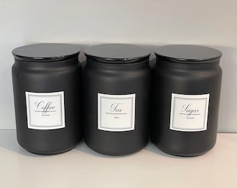 Black  Tea coffee Sugar Canisters Set Kitchen storage Jars