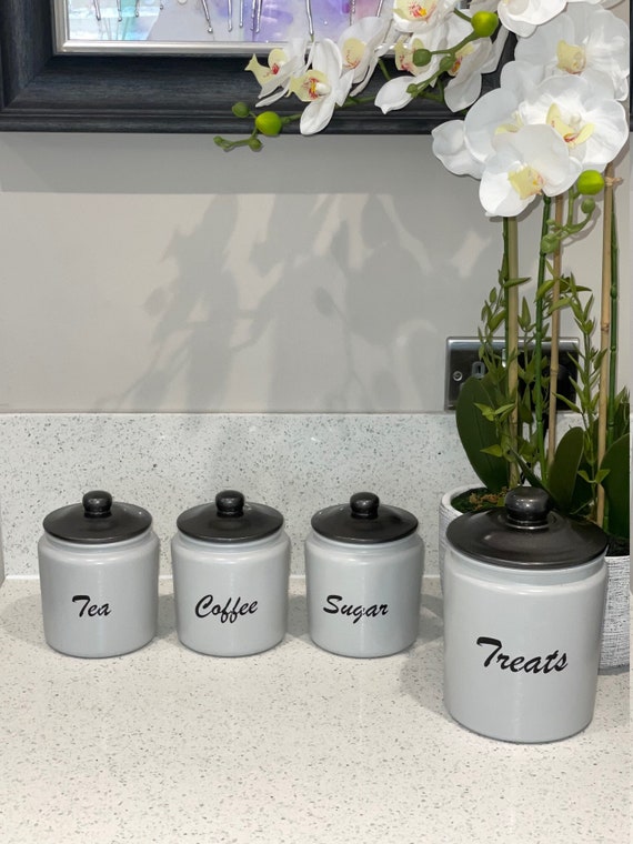 Grey Tea Coffee Sugar Canister Biscuit Barrel / Cookie Jar Etsy