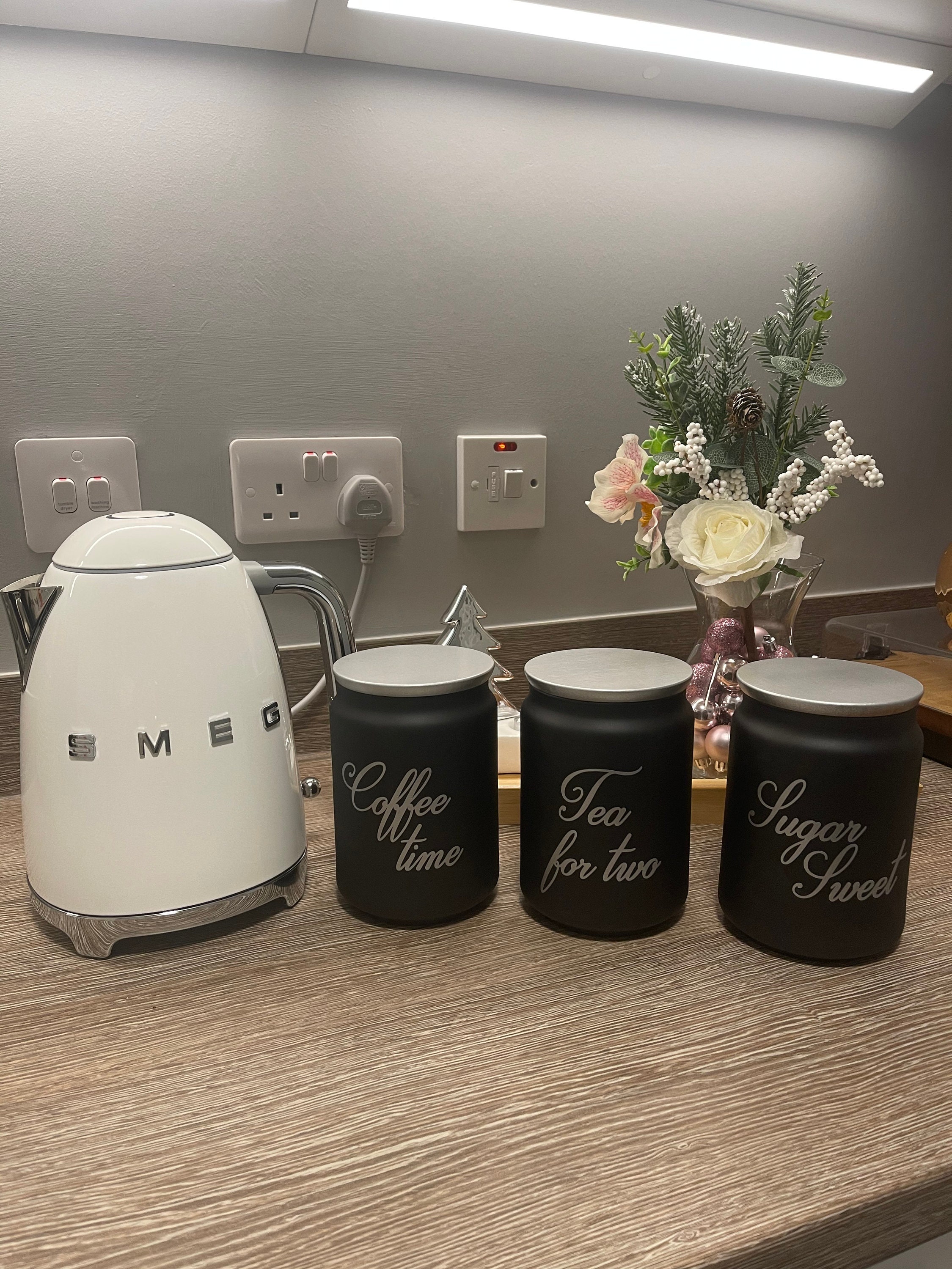 Black Tea Coffee Sugar Kitchen Storage Canister Sets shown Etsy