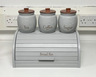 Light Grey Kilner Canister Set: Tea, Coffee, Sugar + Optional Bread Bin