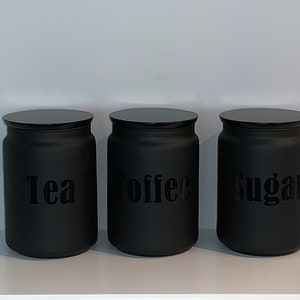 Set of 3 Small Glass Candy Spice Jars Canister Matte Black Metal