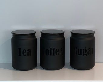 Black Tea Coffee Sugar Kitchen Storage Canister Sets Best friend gift Housewarming gifts for her