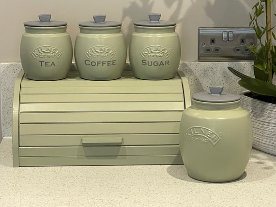 Sage Green Tea Coffee Sugar Canisters Biscuit / Cookie Jar and Bread Bin  Kitchen Storage Container 