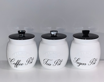White Tea Coffee Sugar Canisters Kitchen Storage Containers