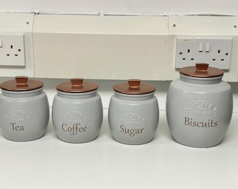 tea coffee sugar canisters: Light Grey Kitchen Storage Set