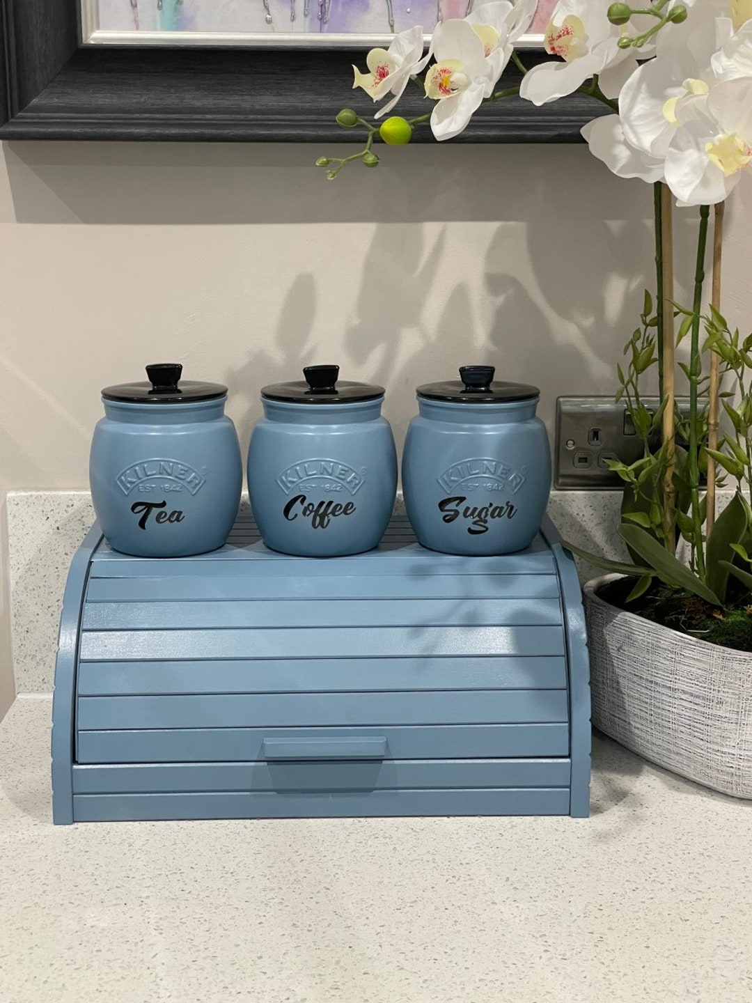 Sea Blue Tea Coffee Sugar Canisters Sets Biscuit Cookie Jar and Bread