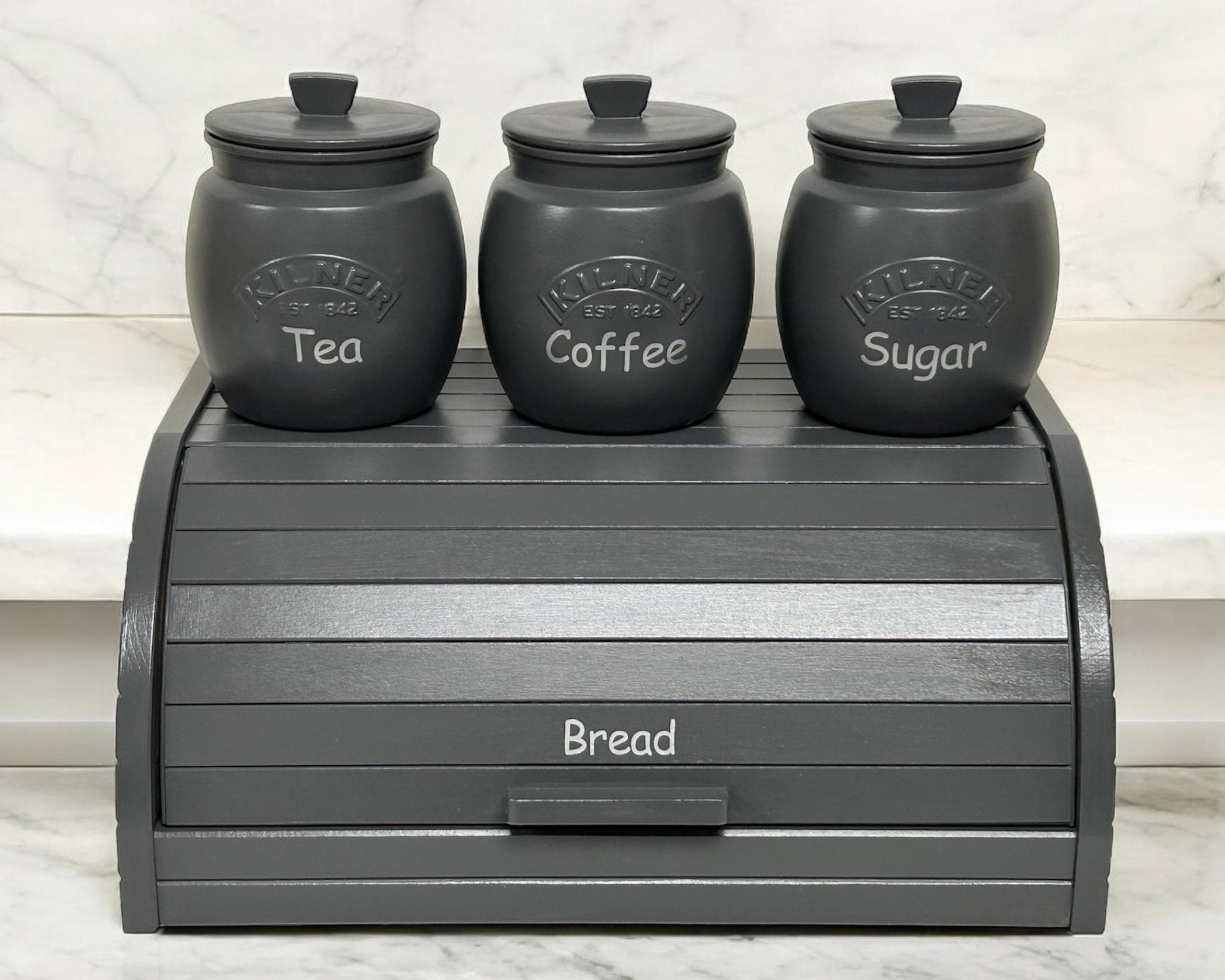 Storage Jars Dark Grey Tea Coffee Sugar Jars Bread Bin Grey Tea
