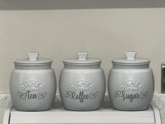 Light Grey Tea Coffee Sugar Canisters Set: Kitchen Storage