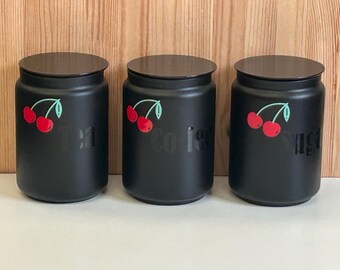 Storage Canister Set Personalised Black kitchen canisters Tea Coffee Sugar Unique Jars New Home  House Warming Home Decor