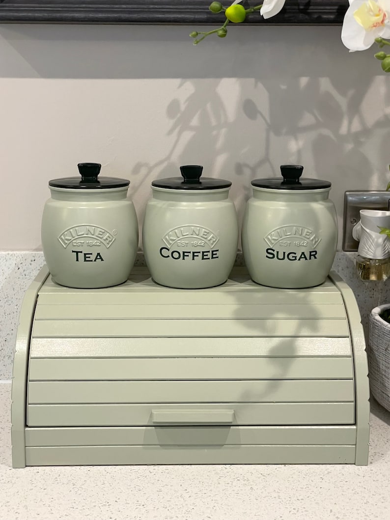 Sage Green Tea Coffee Sugar Canisters Biscuit / Cookie Jar Etsy