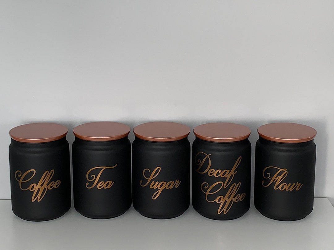 Black Tea Coffee Sugar Canisters Sets Kitchen Storage Etsy