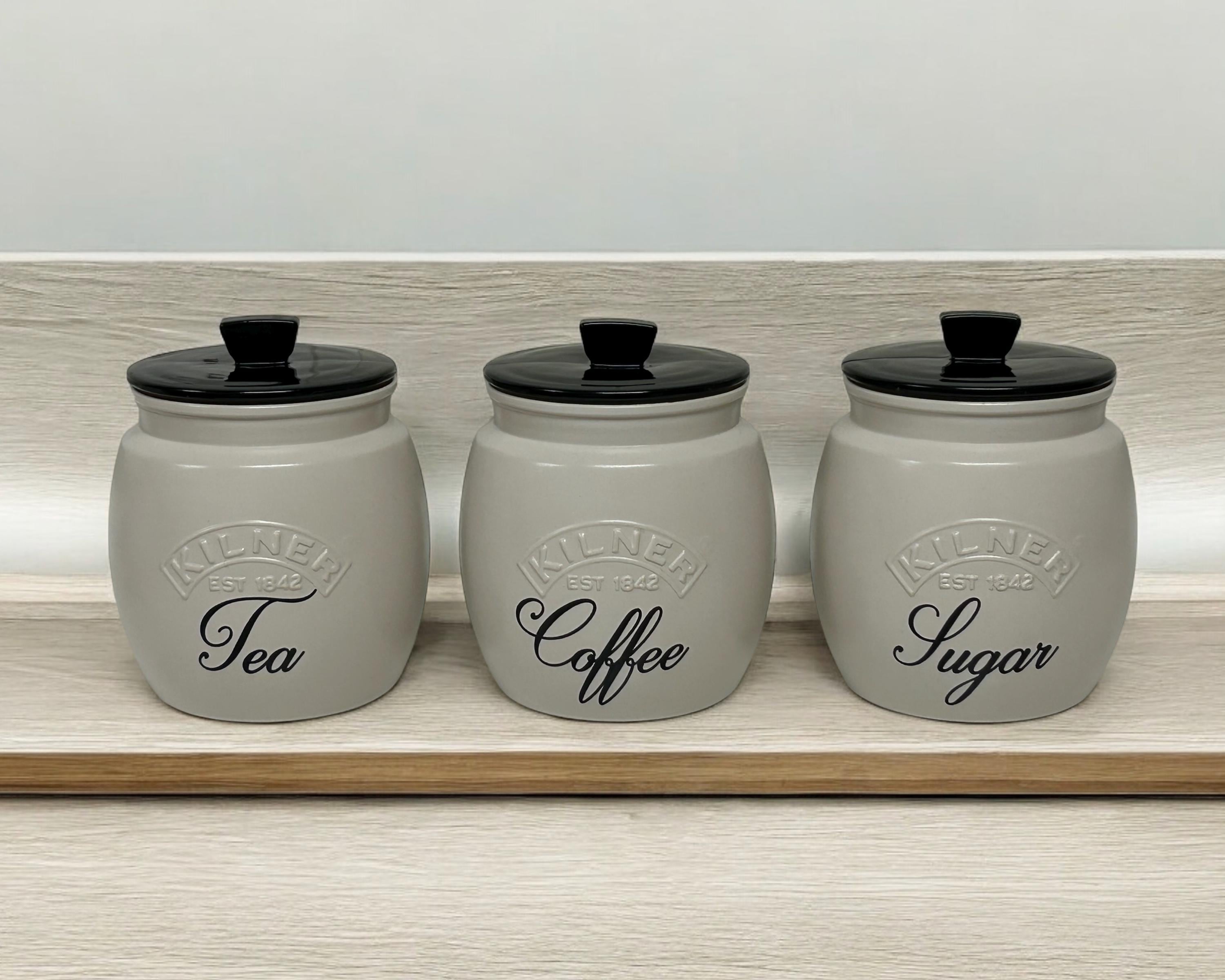 3 barattoli con coperchio in legno per tè, caffè e zucchero, contenitori da cucina (crema