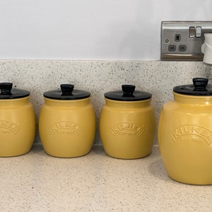 Yellow Tea coffee sugar Canister set with optional Biscuit / Cookie Jar - Up To 4 Piece Kitchen Storage Container Set