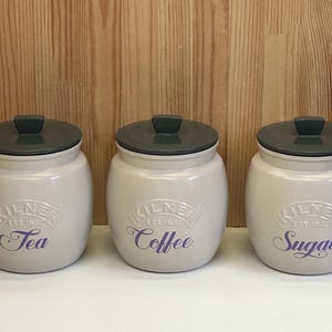 Tea Coffee Sugar Canister Set, Creamy Taupe Beige Bread Bin, Kitchen Organisation Storage Jars, Kitchen Decor Housewarming Gift