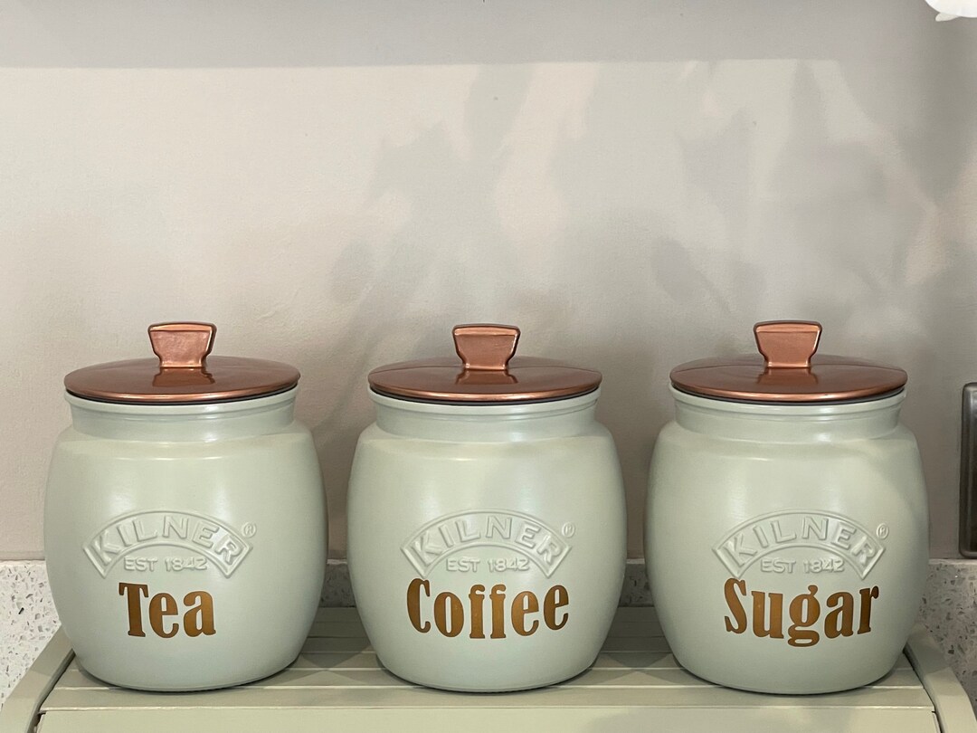 Sage Green Tea Coffee Sugar Canisters Biscuit,utensil, Jars Bread Bin ...