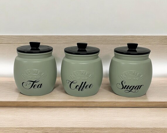 thumbnail image 2 of Sage Green Tea Coffee Sugar Canisters Set - Robert David Home 2 of 12