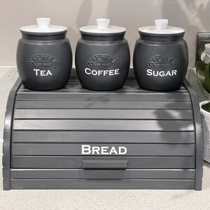 Mörkgrått te- och kaffeburkset med socker: Köksförvaring med brödlåda som tillval