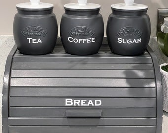 Sleek Dark Grey Tea coffee sugar Kitchen Canister & Jar Set Up to 5 Piece Storage Container optional Biscuit , Bread Bin