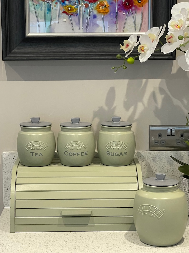 Sage Green Tea Coffee Sugar Canisters Biscuit / Cookie Jar and Etsy UK