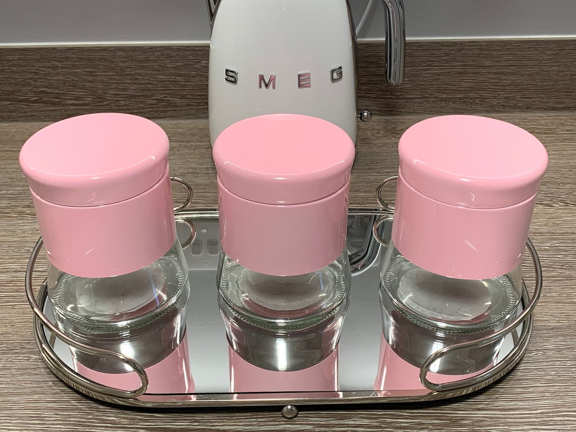 Pink Tea Coffee Sugar Kitchen Canister Set Customise With Etsy