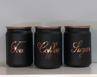 Black Tea Coffee Sugar Canisters Sets Kitchen Storage Containers Jars