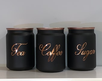 Juego de botes personalizados para té negro, café y azúcar: tarros de almacenamiento para la cocina
