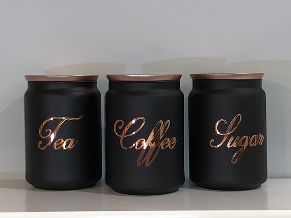 black and gold tea coffee sugar canisters