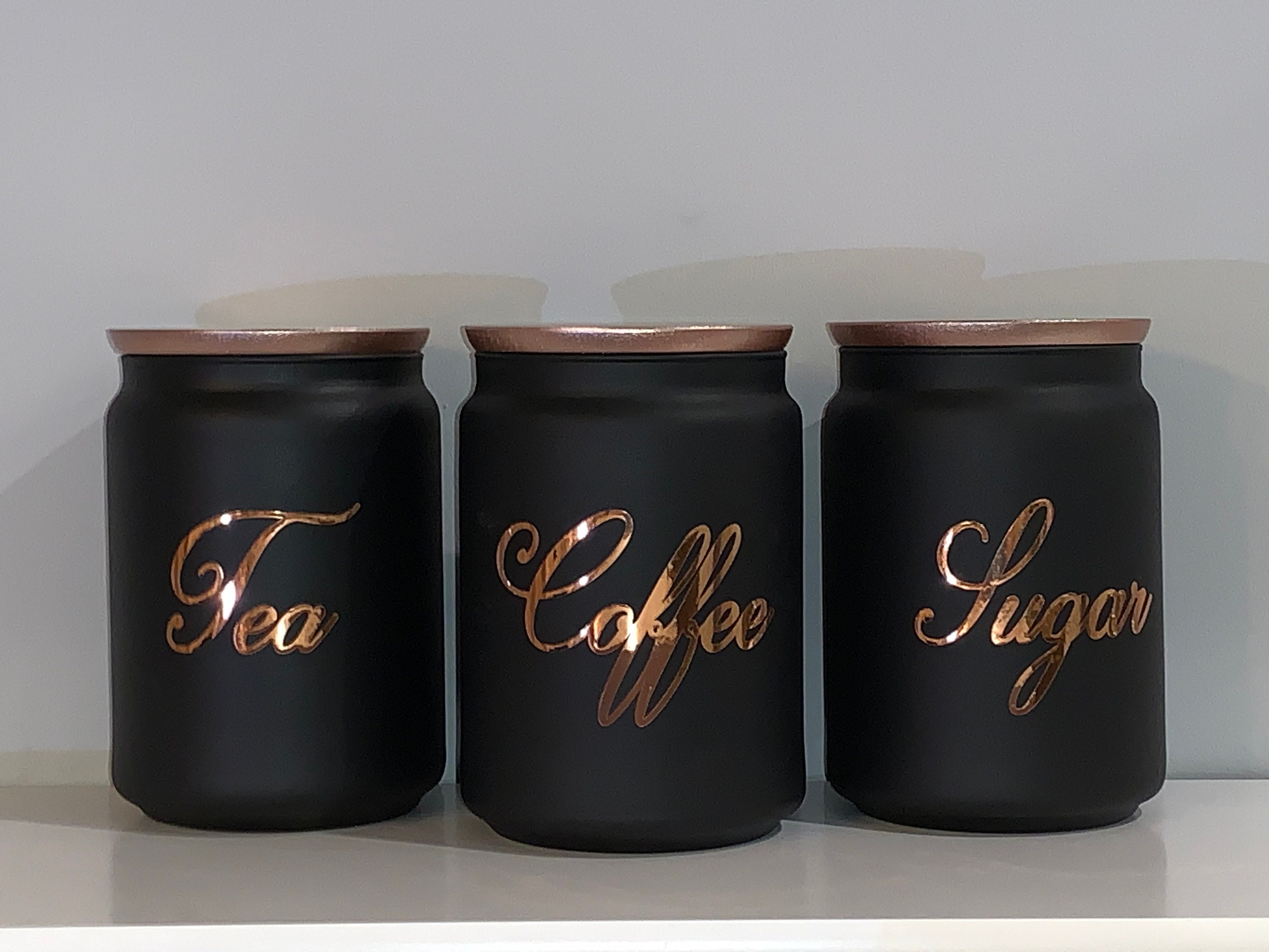 Tea Coffee Sugar Kitchen Storage Canister Set Of Black Rose Etsy